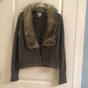 Cardigan-jacket sweater with faux fur collar